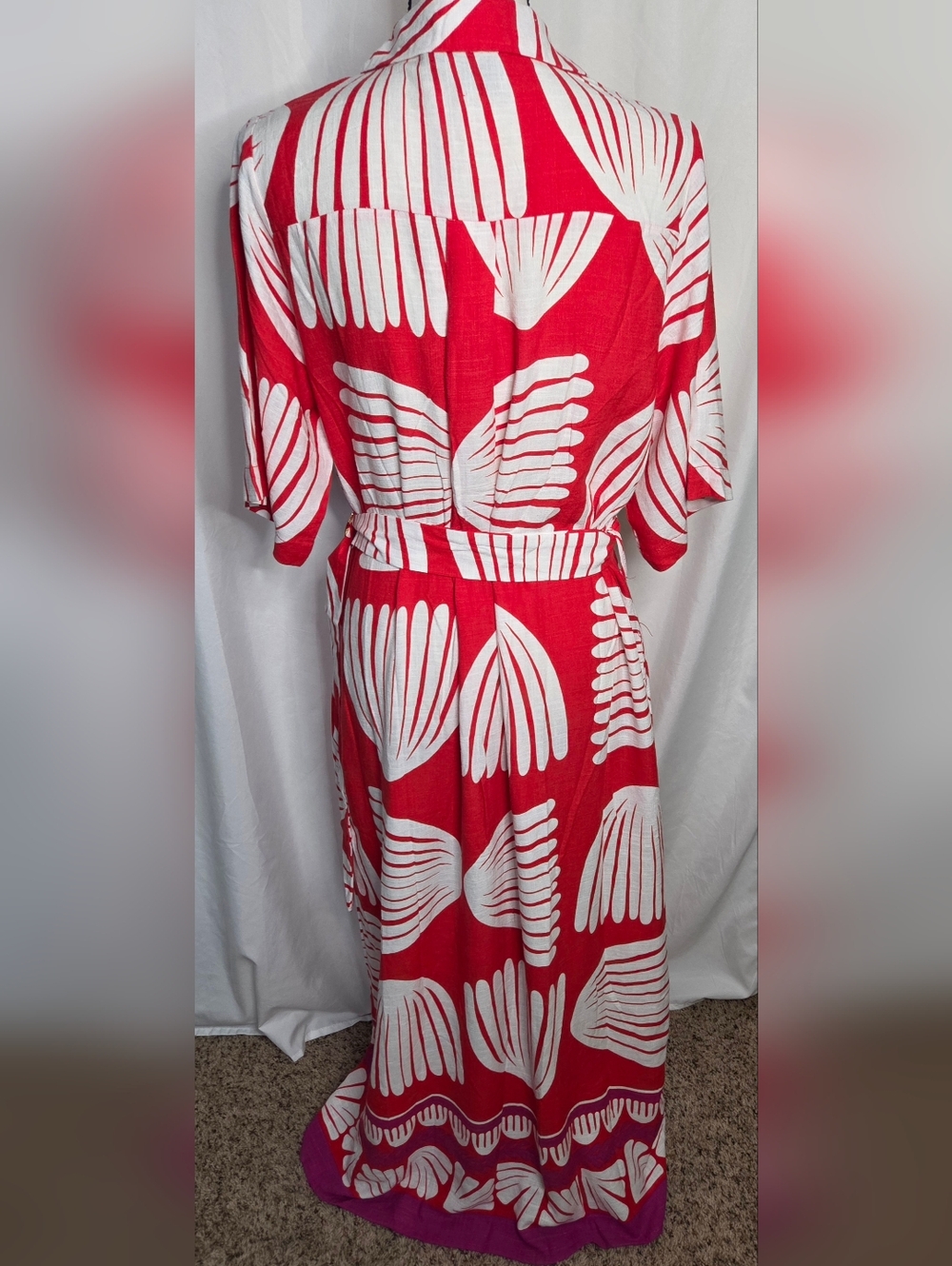 NWT- White Closet Elements Red & White Button-Front Belted Maxi Sundress - Picture 2 of 9